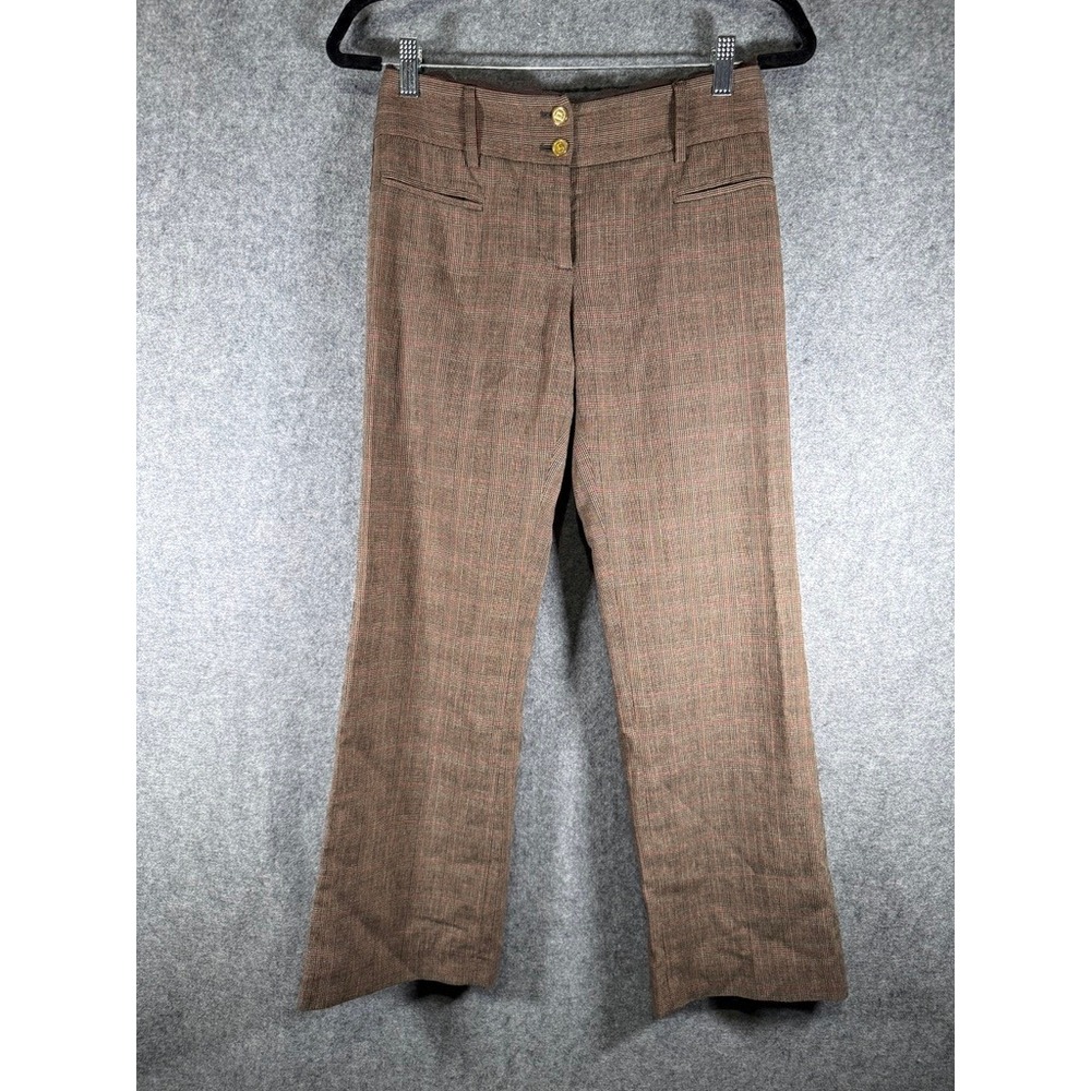 Dolce & Gabbana Brown Plaid Lace Trim Flare Leg Wool Trousers IT‎ 40 women US 4 - Picture 2 of 9